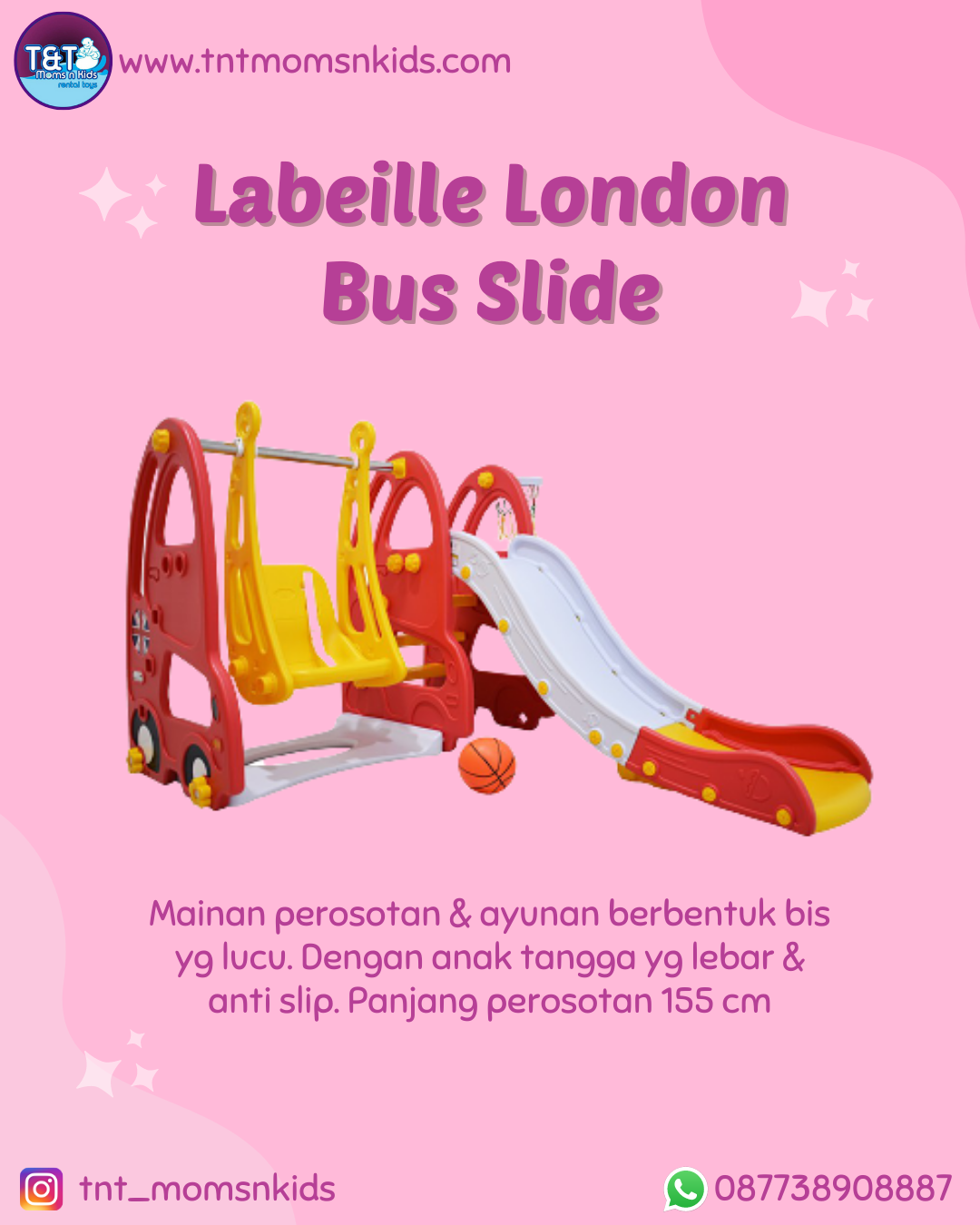 PEROSOTAN AYUNAN BASKET LABEILLE KC-517 OTTO BUS 2IN1 SLIDE SWING MERAH